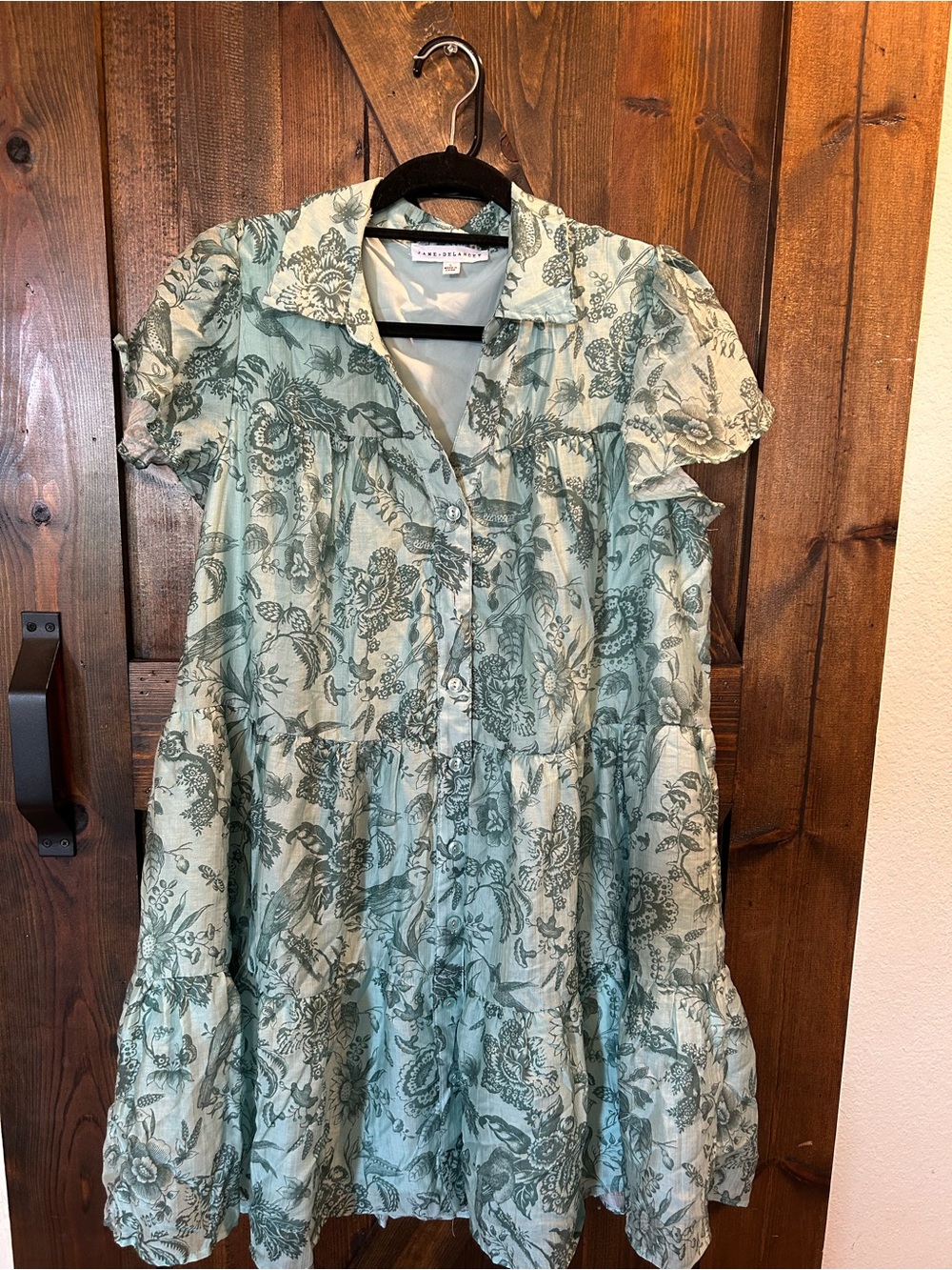 Jane + Delancey Mint Floral Short-Sleeve Button-Front Dress size Large